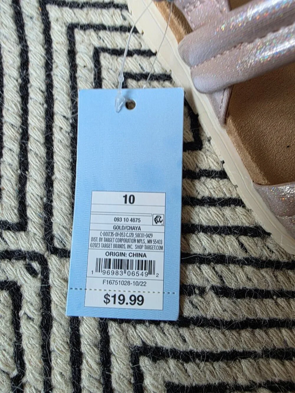 NWT Size 10 Cat & Jack Shimmery Pink Sandals, Hook & Loop Closure
